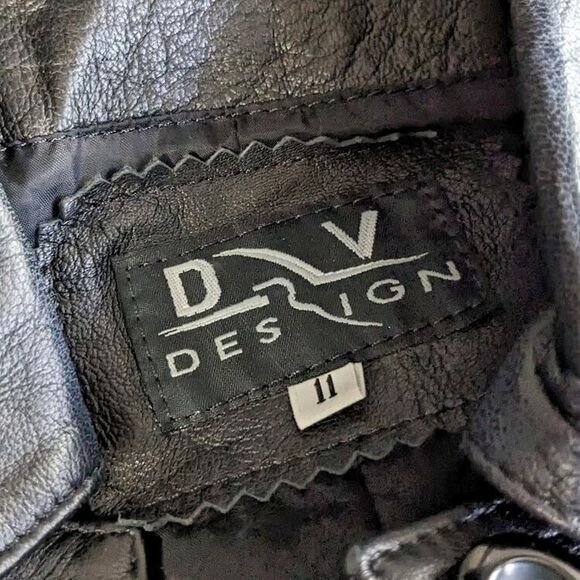 Vintage 90s DV Design Black Leather Jacket Button Front Junior's Size 11 - Picture 8 of 12
